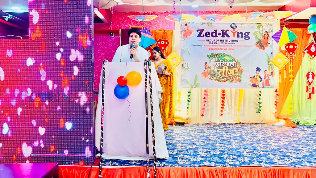Haryanvi Teej celebration performance on stage at Zed-King Group of Institutions, Kaithal