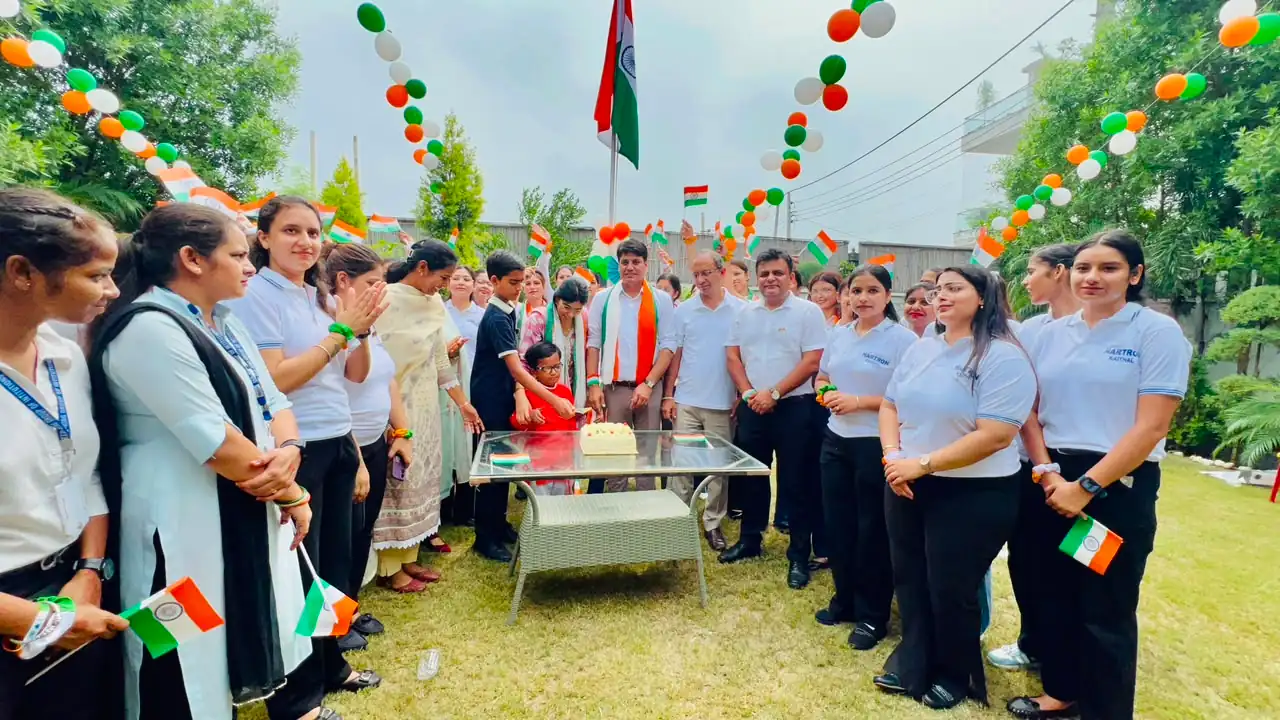 Independence Day celebration and cake cutting with staff and students at Zed-King Institute, Kaithal